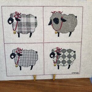 Vintage Cross Stitch Sheep Woolen Pattern Sampler 1988 15" x 12" Mounted on Chip